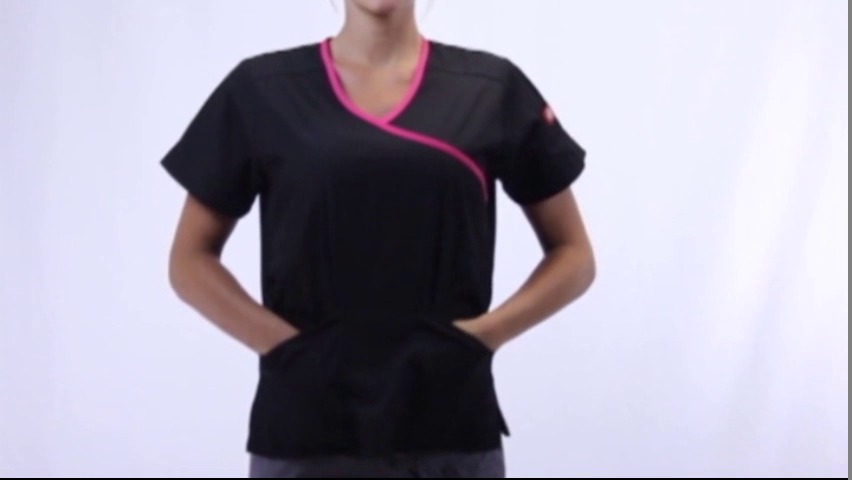 Women's Dickies Mock Wrap Scrub Top HC11601, Black/Pink