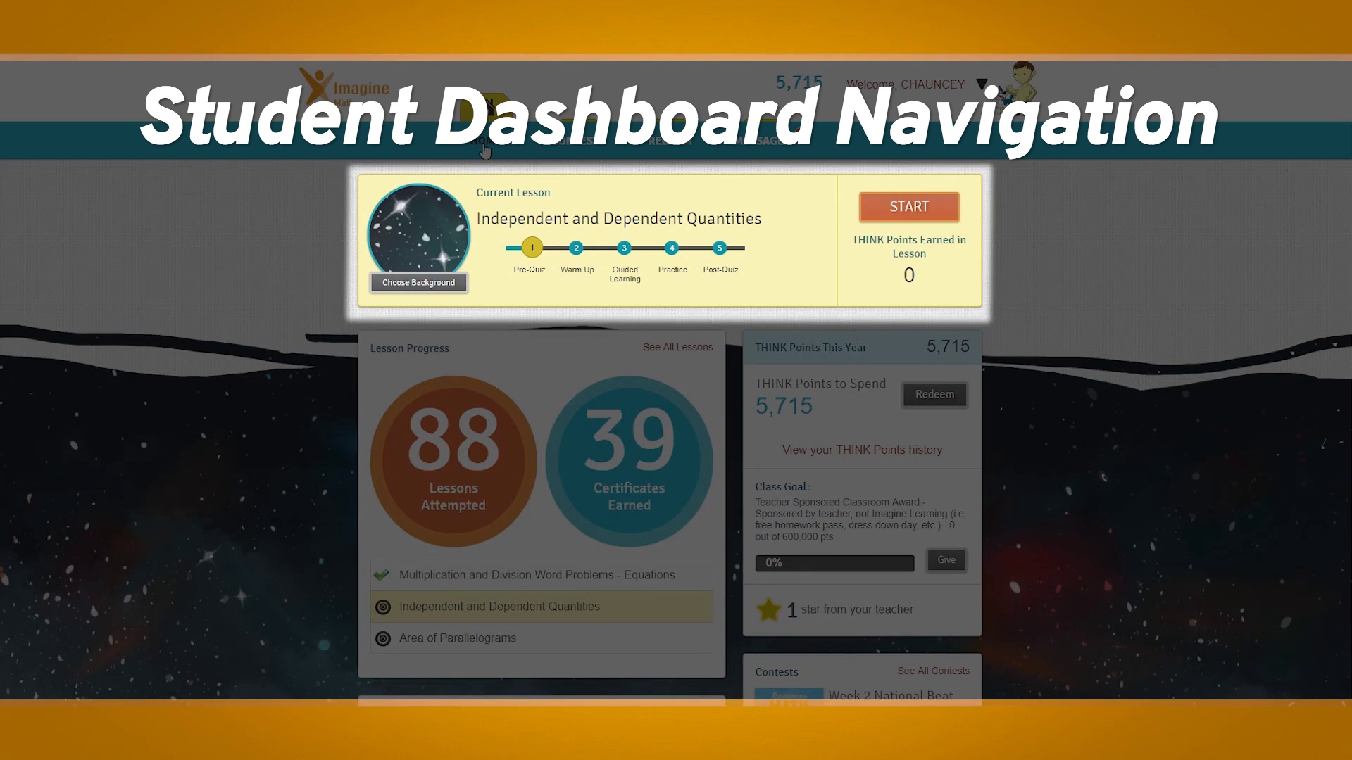 Student Dashboard Navigation (Part 1 for Students): Imagine Math