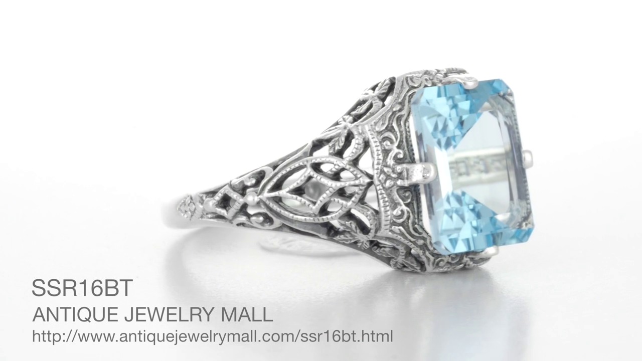 Art Deco Style Blue Topaz/Diamond Filigree Bracelet Sterling Silver 