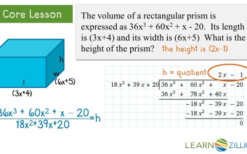 Find the missing dimension of a rectangular prism using polynomial long ...