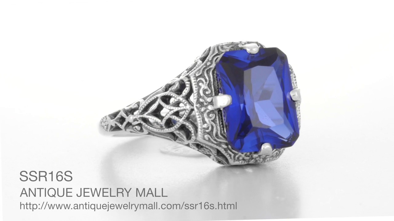 30ct Sim Blue Sapphire Art Deco Sterling Silver Filigree Ring {Made To Order} 